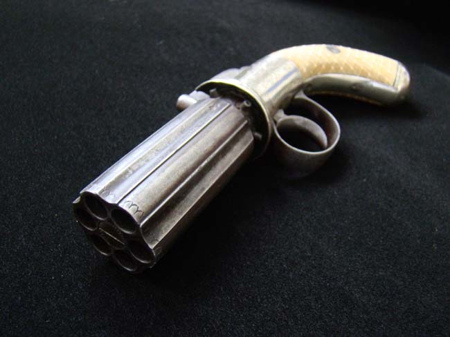 A Beautiful Engraved English Bar Hammer Pepperbox Pocket Pistol circa 1850 — image 4